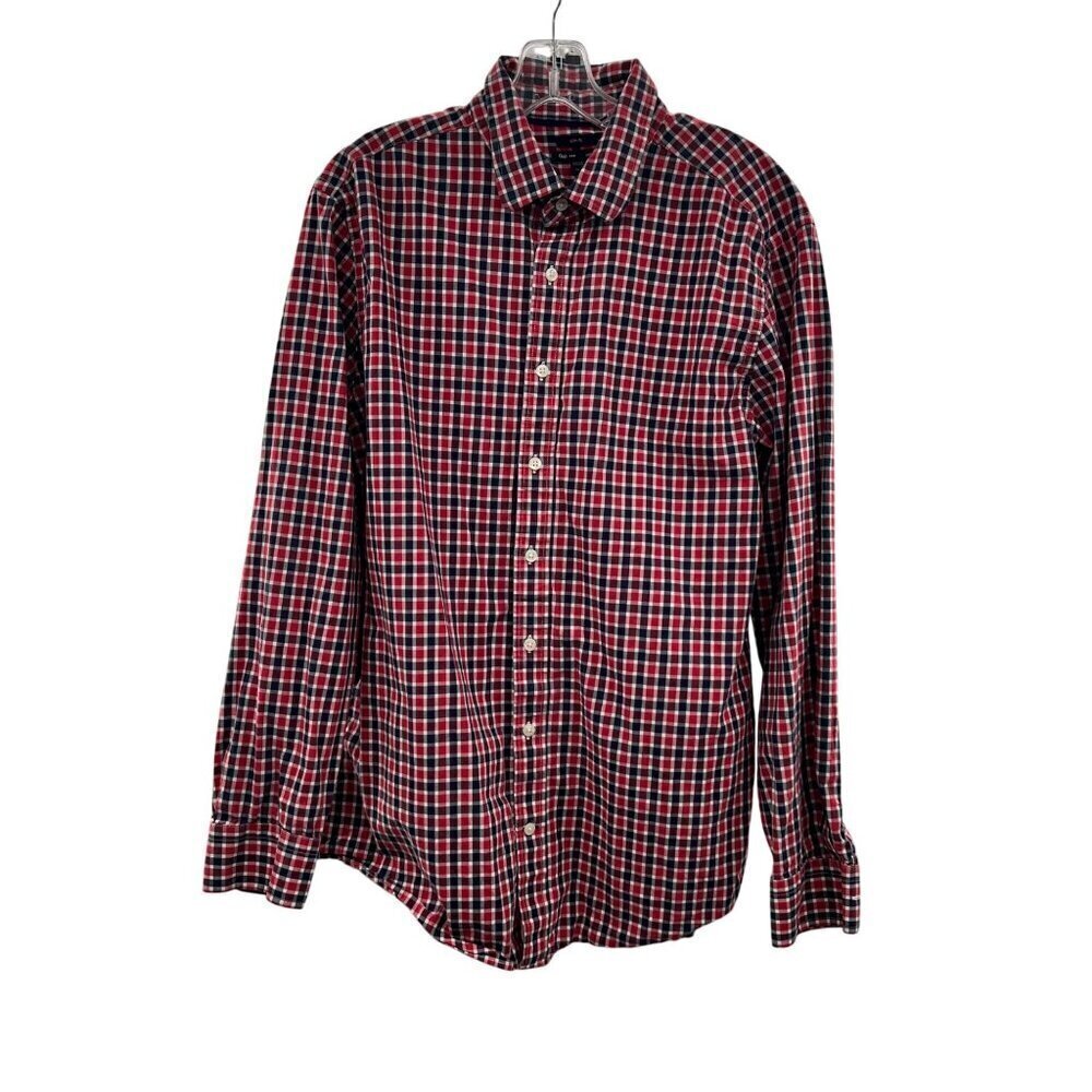 Gap Men's Button Down Plaid Long Sleeve Shirt Red/Multi Size XL Slim Fit